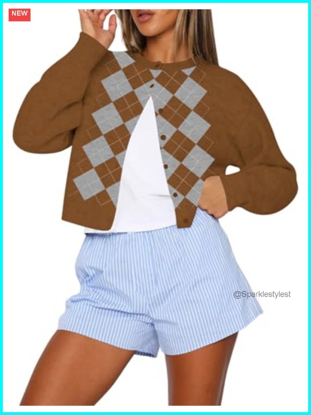Womens Cropped Cardigan Sweater Crew Neck Long Sleeve Button Up Lightweight Knit